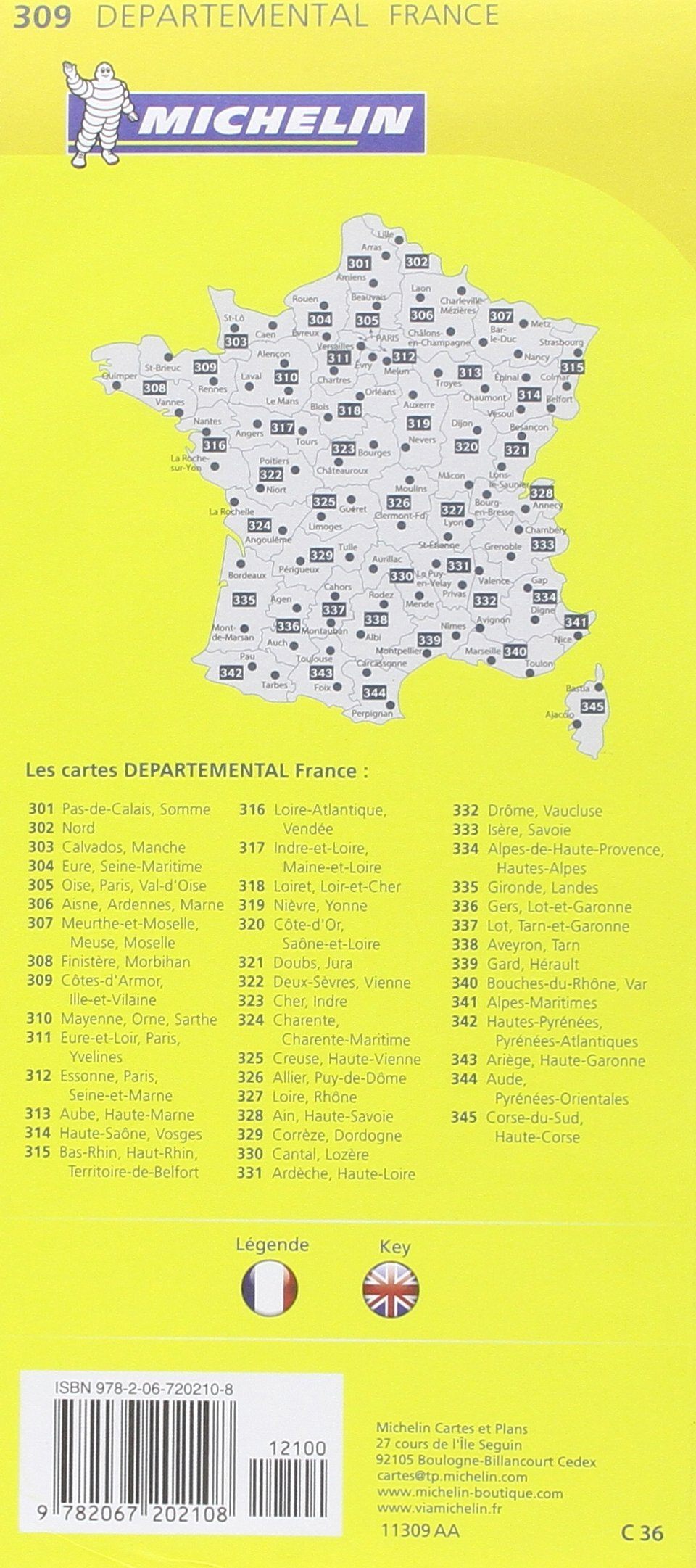 Carte départementale n° 309 - Côtes d'Armor & Ille-et-Vilaine | Michelin carte routière Michelin