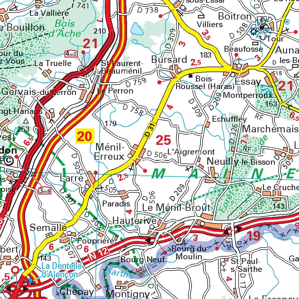 Carte départementale n° 310 - Mayenne, Orne & Sarthe | Michelin carte routière Michelin