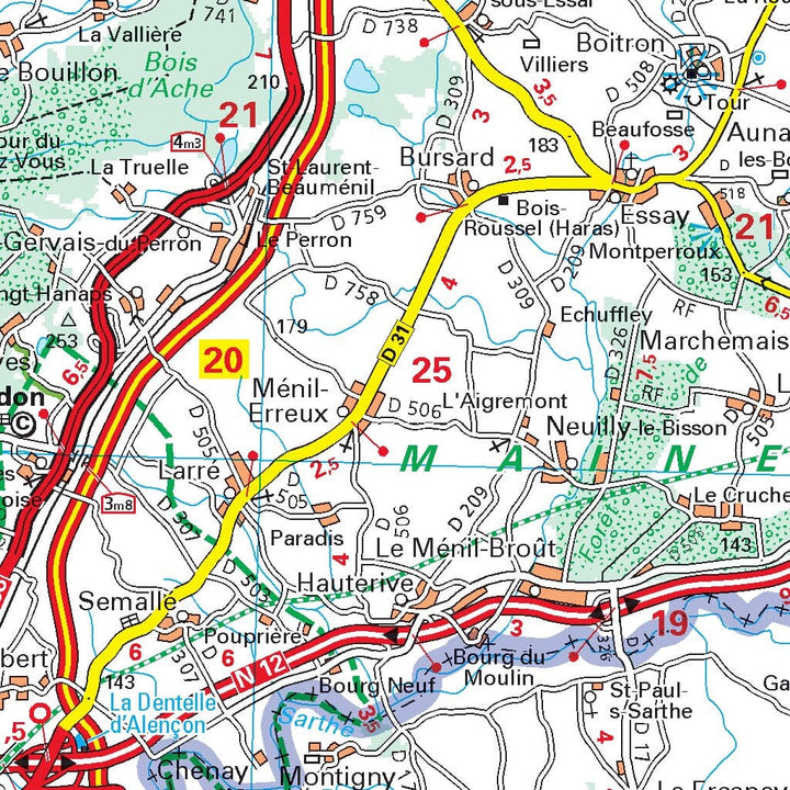 Carte départementale n° 310 - Mayenne, Orne & Sarthe | Michelin carte pliée Michelin 