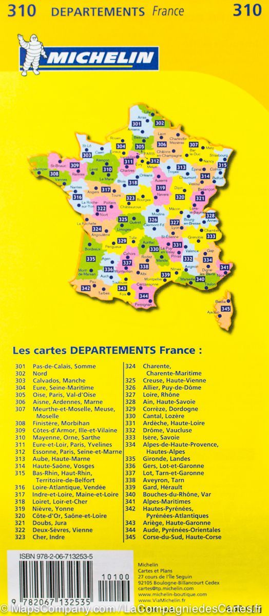 Carte départementale n° 310 - Mayenne, Orne & Sarthe | Michelin carte pliée Michelin 