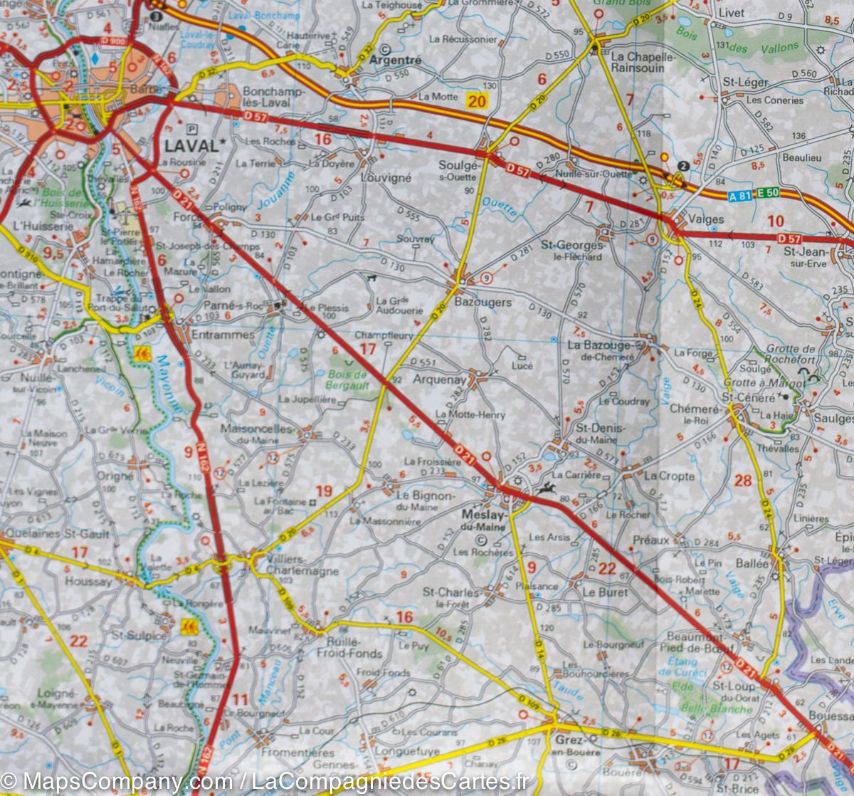 Carte départementale n° 310 - Mayenne, Orne & Sarthe | Michelin carte routière Michelin