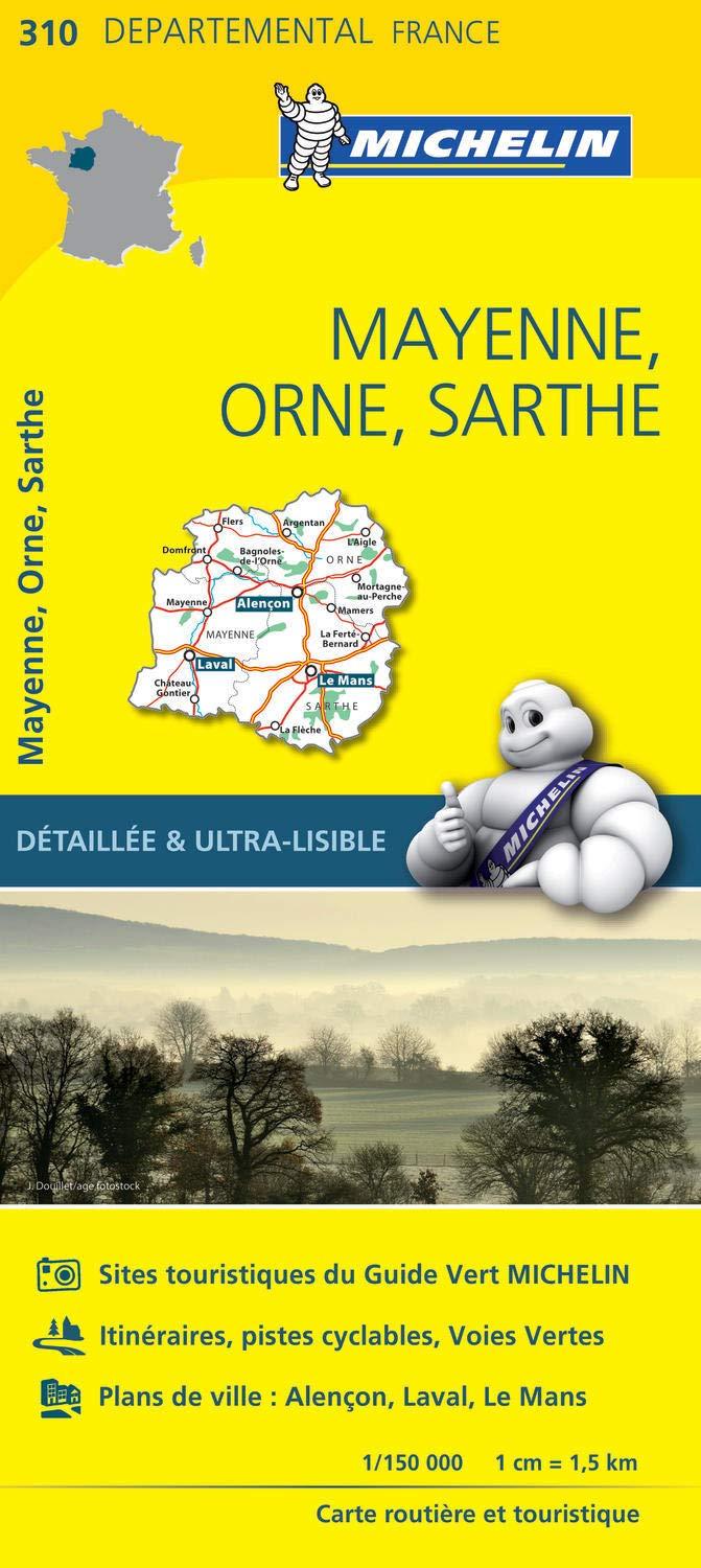 Carte départementale n° 310 - Mayenne, Orne & Sarthe | Michelin carte pliée Michelin 
