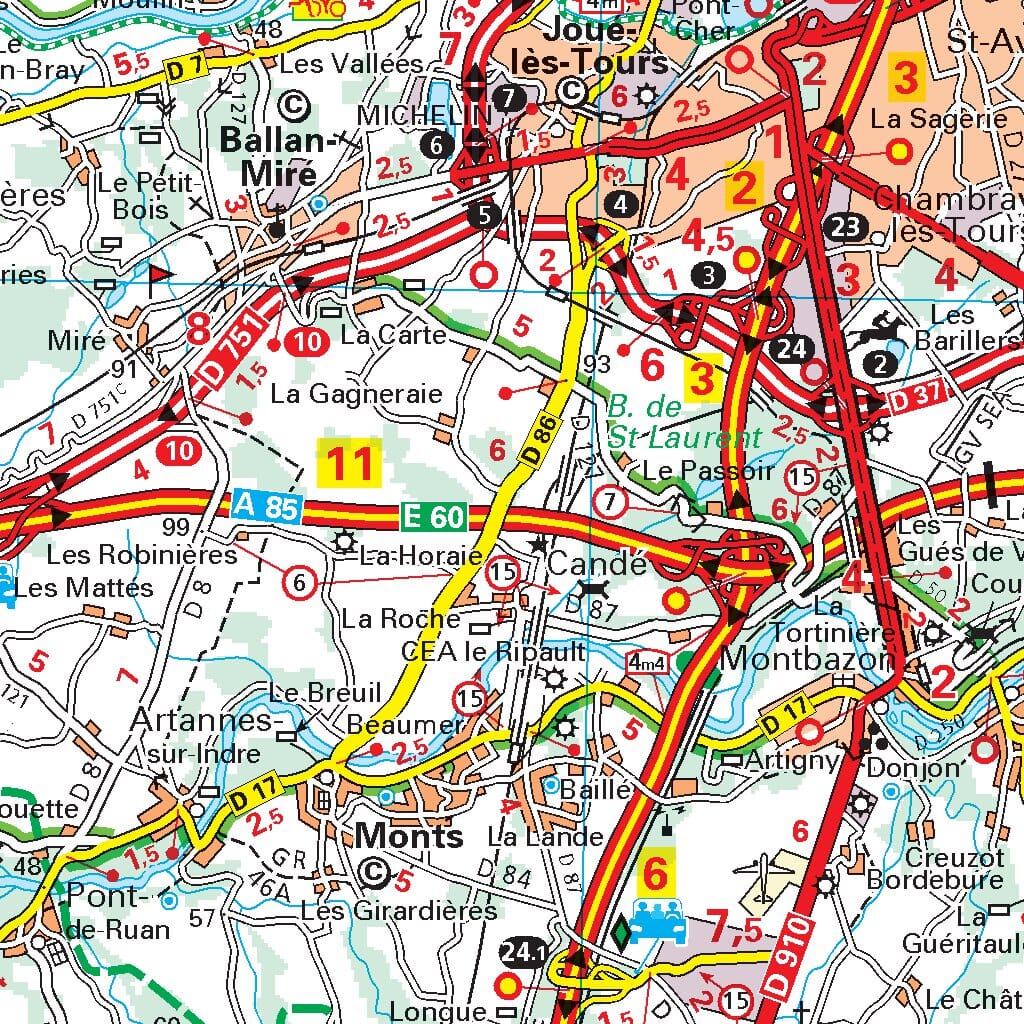 Carte départementale n° 317 - Indre-et-Loire & Maine-et-Loire | Michelin carte routière Michelin