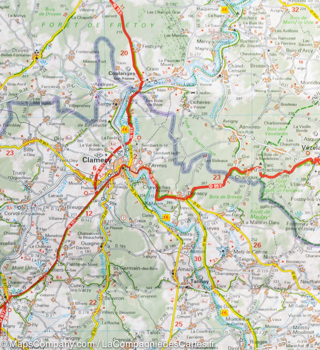 Carte départementale n° 319 - Nièvre & Yonne | Michelin carte routière Michelin