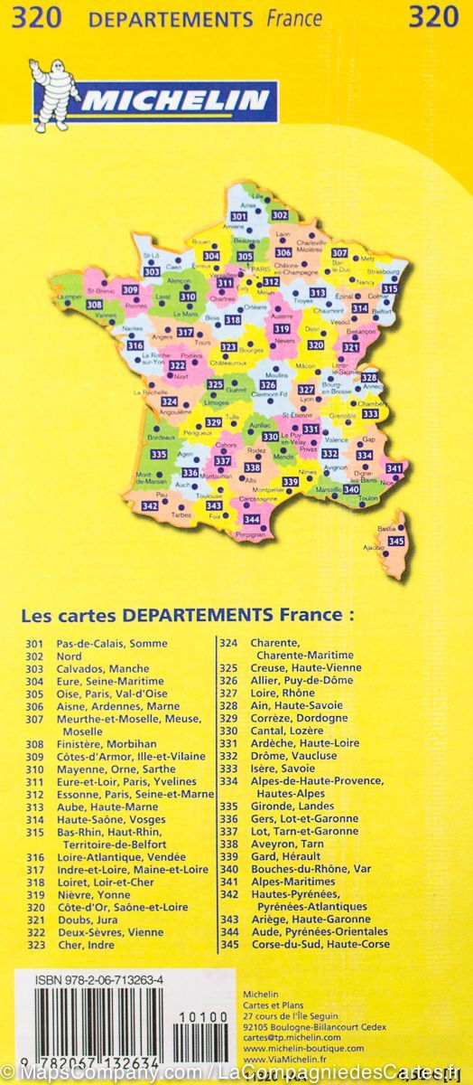 Carte départementale n° 320 - Côte d'Or & Saône-et-Loire | Michelin carte routière Michelin