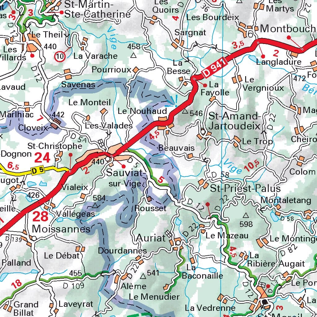 Carte départementale n° 325 - Creuse & Haute-Vienne | Michelin carte routière Michelin