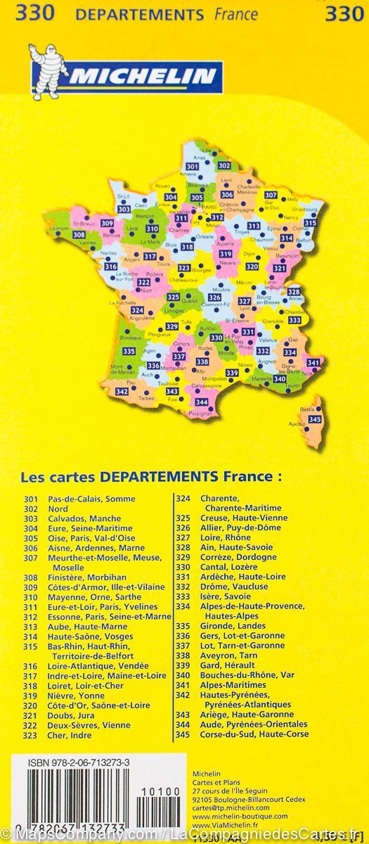 Carte départementale n° 330 - Cantal & Lozère | Michelin carte routière Michelin