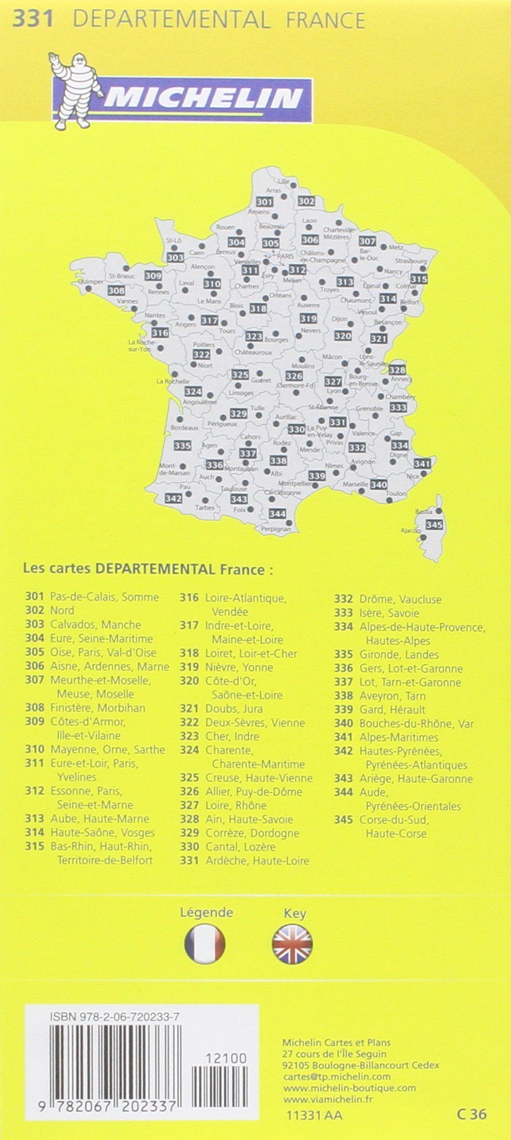Carte départementale n° 331 - Ardèche & Haute-Loire | Michelin carte routière Michelin
