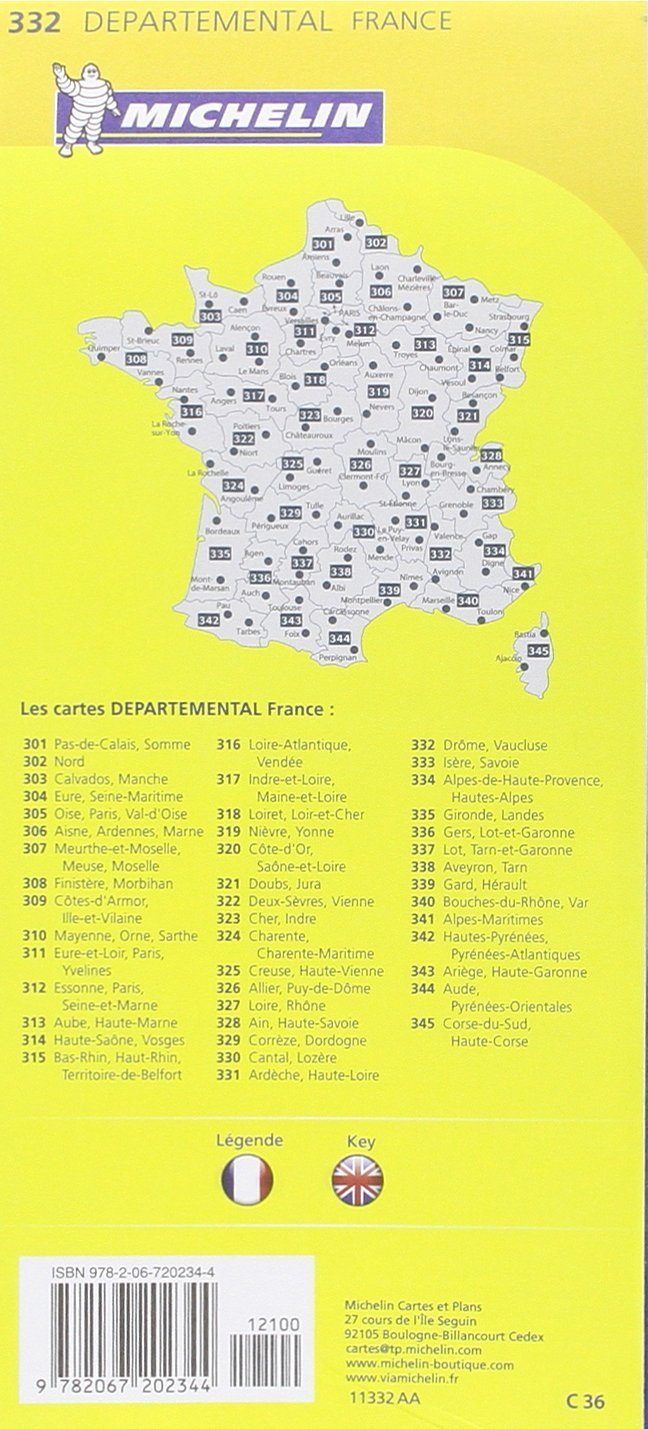 Carte départementale n° 332 - Drôme & Vaucluse | Michelin carte pliée Michelin 