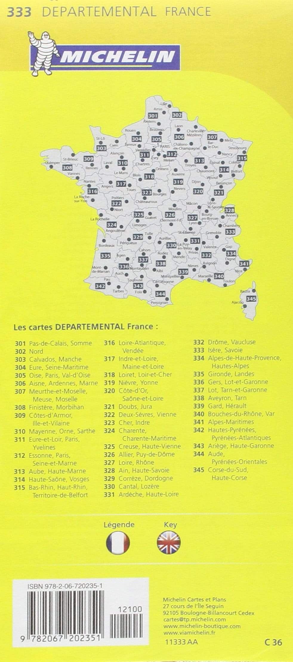 Carte départementale n° 333 - Isère & Savoie | Michelin carte routière Michelin