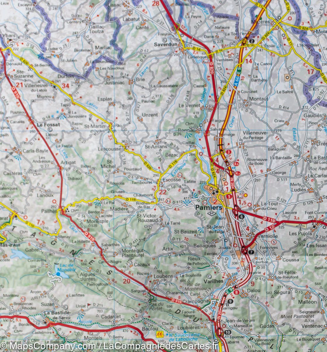 Carte départementale n° 343 - Ariège, Haute-Garonne | Michelin carte routière Michelin