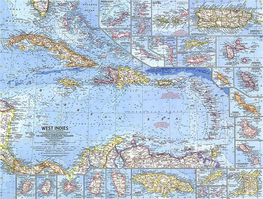 Carte des Antilles de 1962 carte murale roulée (en tube) National Geographic Historic POD Default Title