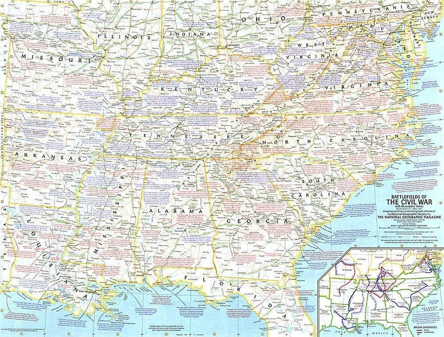 1961 Battlefields of the Civil War Map Wall Map 