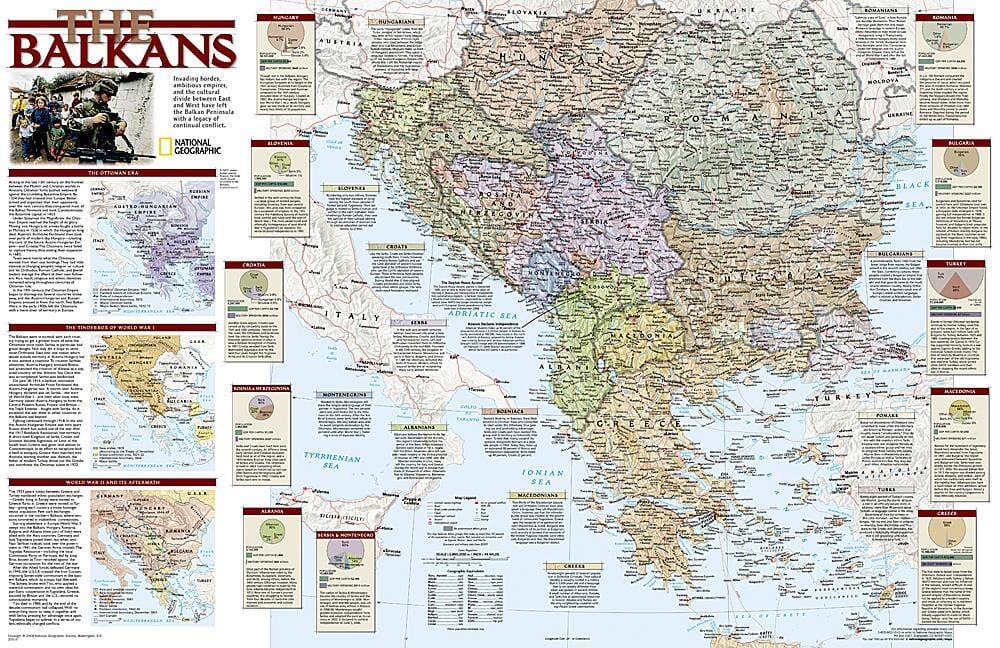Carte des conflits dans les Balkans en 2008 carte murale roulée (en tube) National Geographic Historic POD Default Title