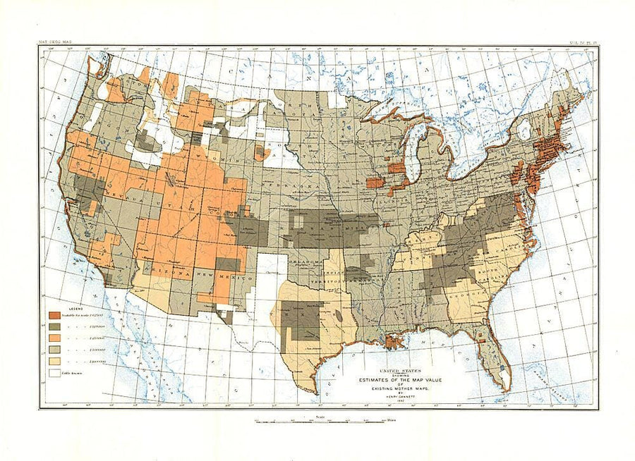 1892 United States of America Map Wall Map 