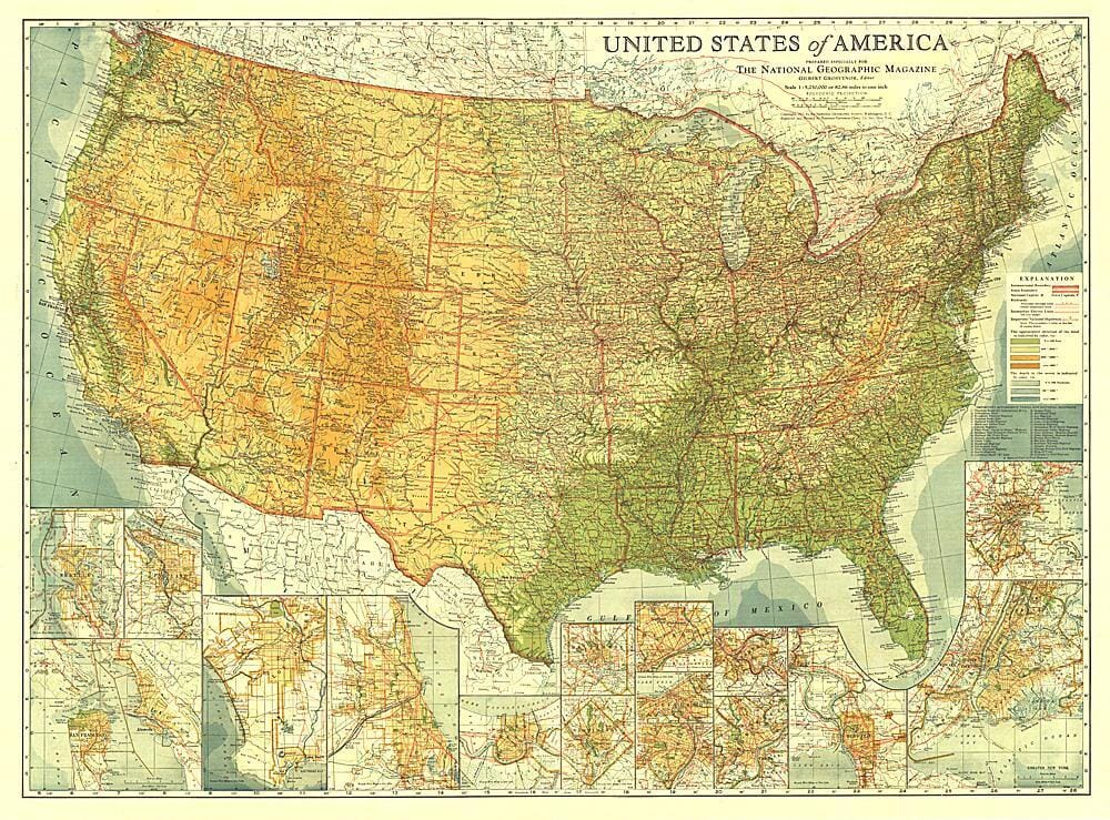 Carte des Etats-Unis d'Amérique de 1923 carte murale roulée (en tube) National Geographic Historic POD Default Title