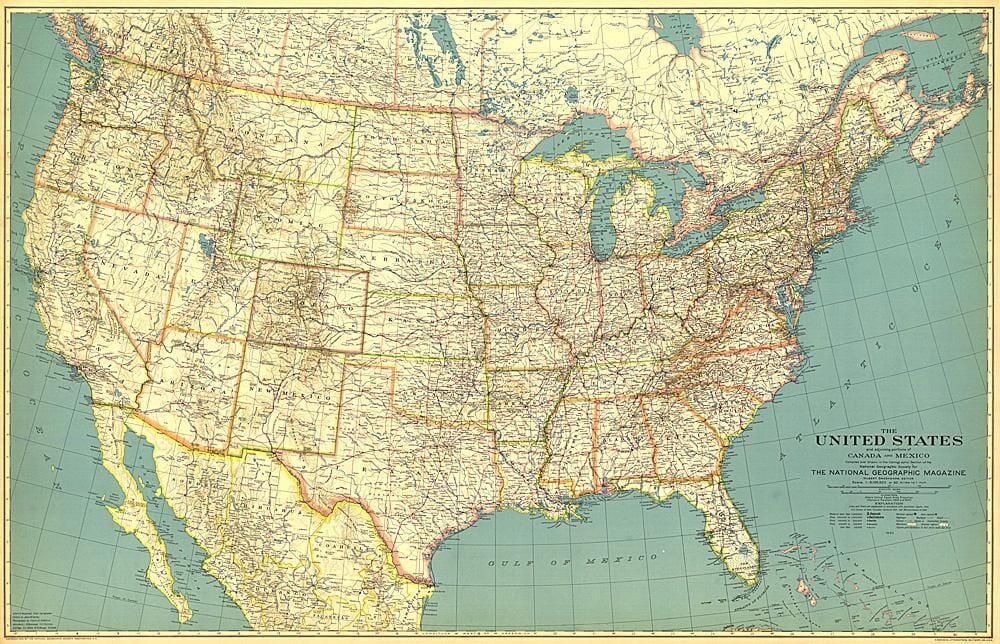 Carte des États-Unis d'Amérique de 1933 carte murale roulée (en tube) National Geographic Historic POD Default Title
