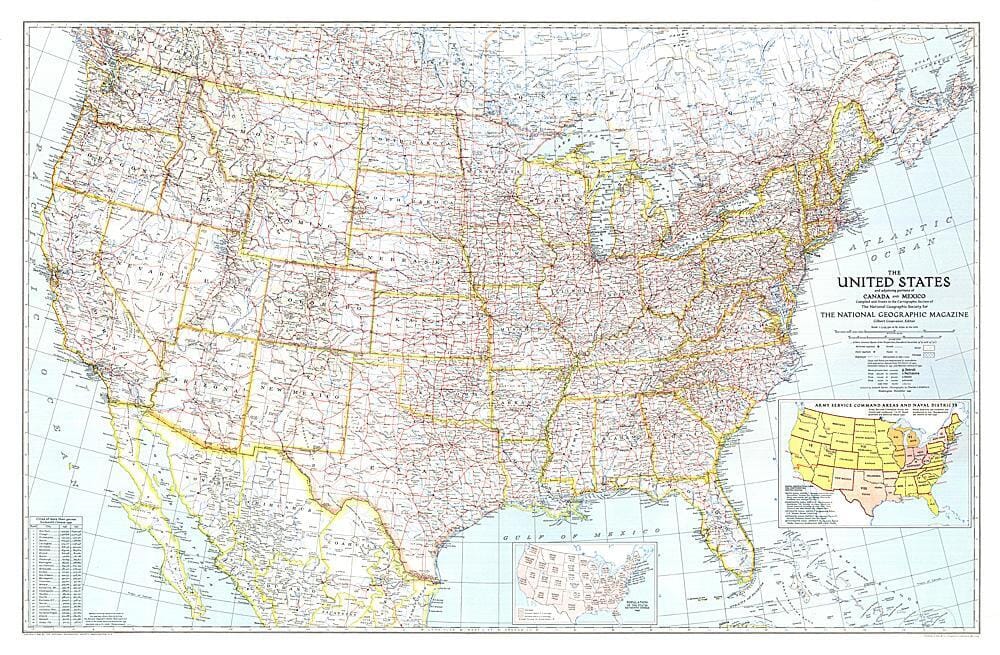 Carte des États-Unis d'Amérique de 1940 carte murale roulée (en tube) National Geographic Historic POD Default Title