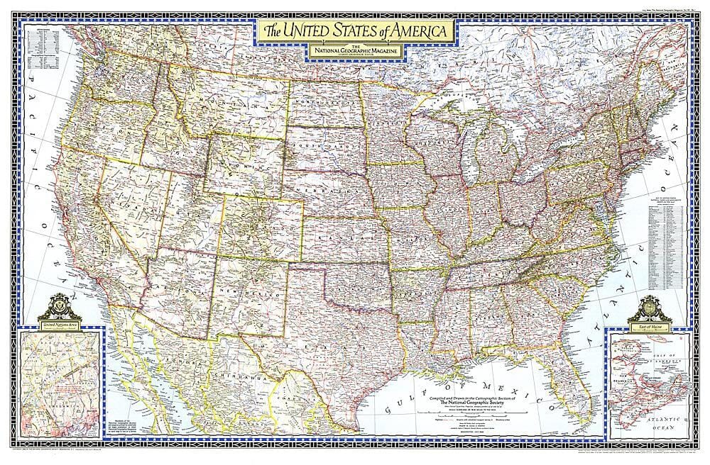 Carte des Etats-Unis d'Amérique de 1946 carte murale roulée (en tube) National Geographic Historic POD Default Title
