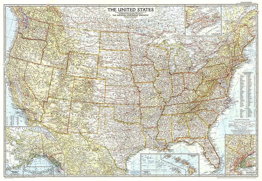 1956 United States of America Map Wall Map 