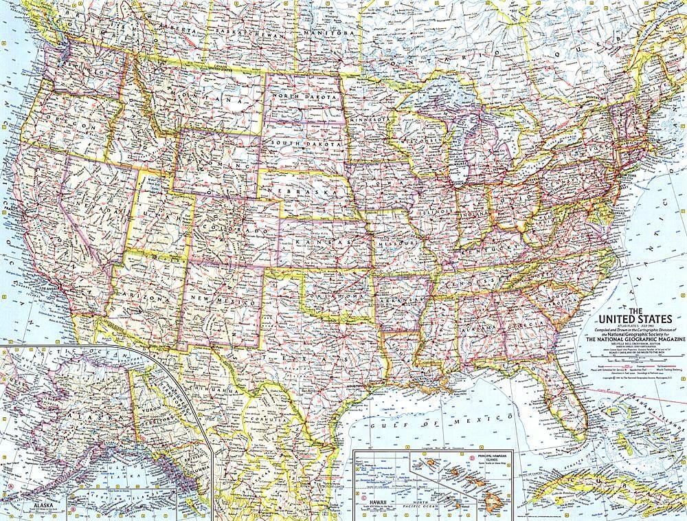 Carte des Etats-Unis d'Amérique de 1961 carte murale roulée (en tube) National Geographic Historic POD Default Title