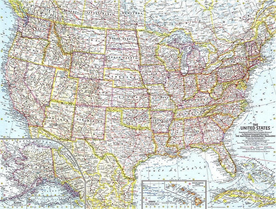 1961 United States of America Map Wall Map 