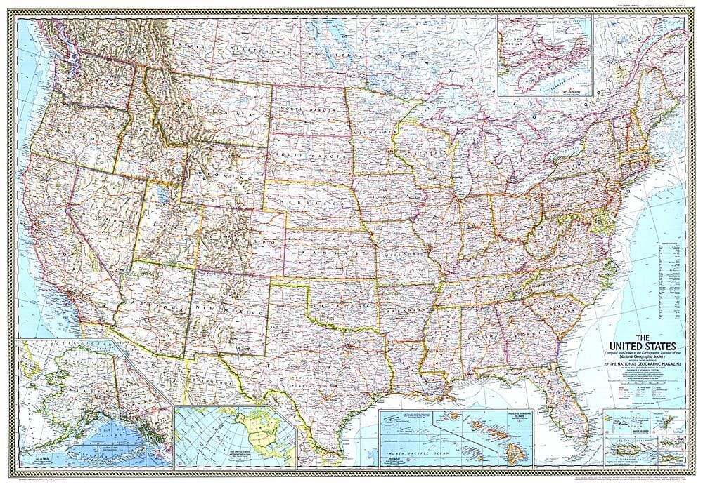 1968 United States Map Wall Map 