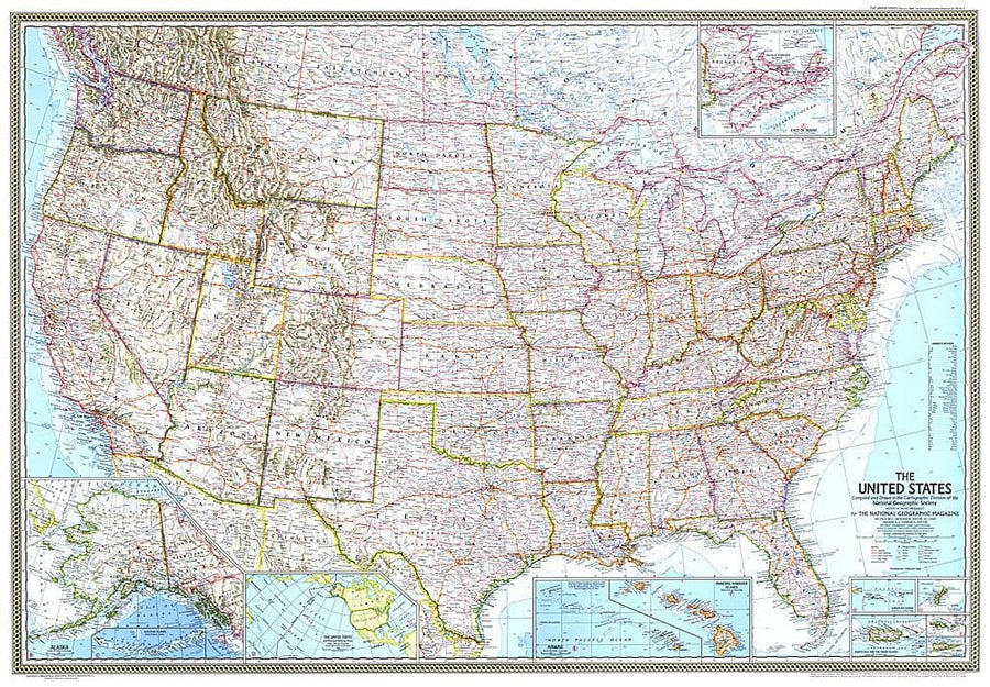 1968 United States Map Wall Map 