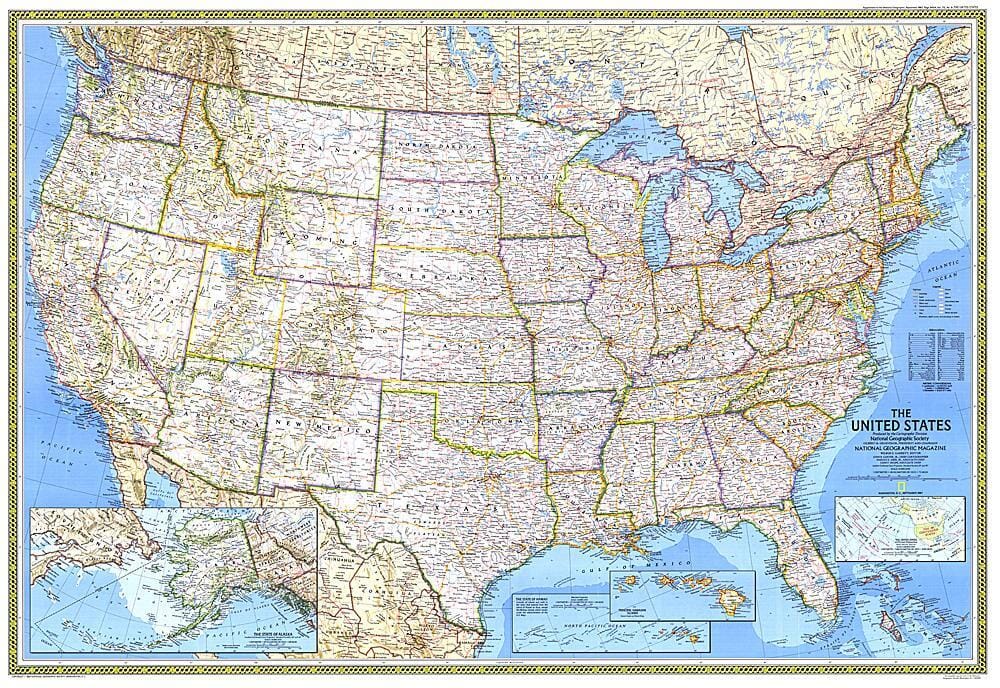 Carte des États-Unis de 1987 carte murale roulée (en tube) National Geographic Historic POD Default Title