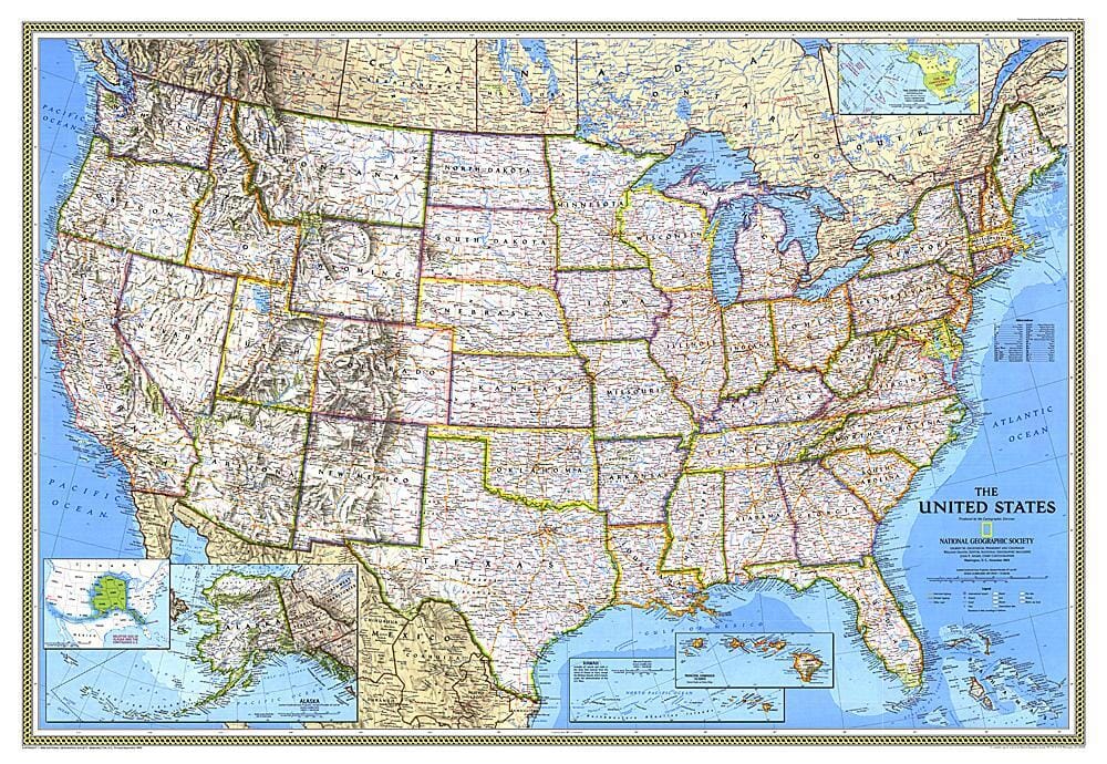 Carte des États-Unis de 1993 carte murale roulée (en tube) National Geographic Historic POD Default Title