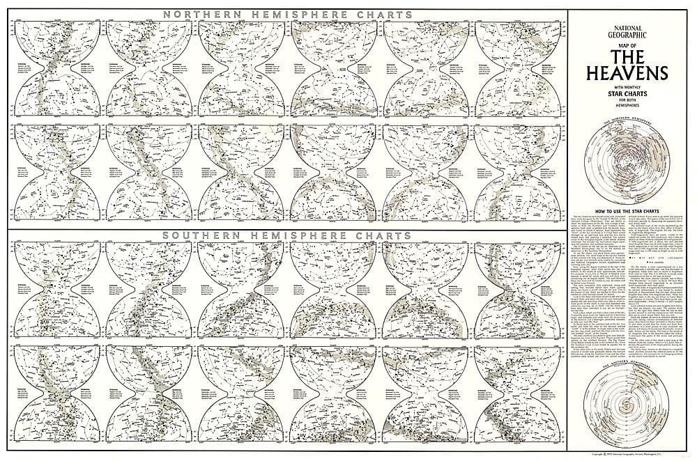 Carte des étoiles du ciel de 1970 carte murale roulée (en tube) National Geographic Historic POD Default Title
