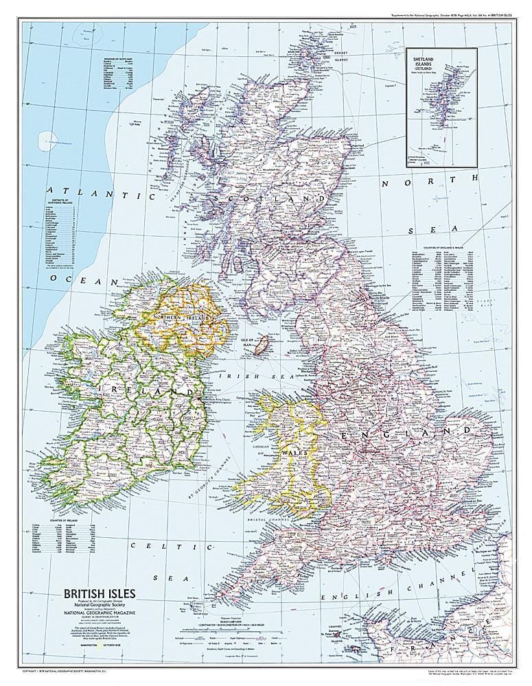 Carte des îles britanniques de 1979 carte murale roulée (en tube) National Geographic Historic POD Default Title