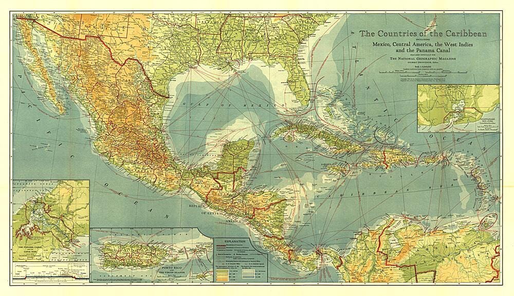 Carte des pays des Caraïbes de 1922 carte murale roulée (en tube) National Geographic Historic POD Default Title