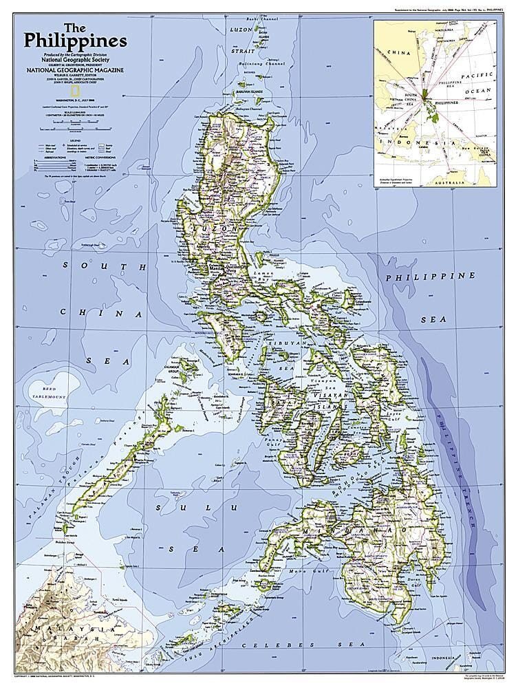 Carte des Philippines 1986 carte murale roulée (en tube) National Geographic Historic POD Default Title
