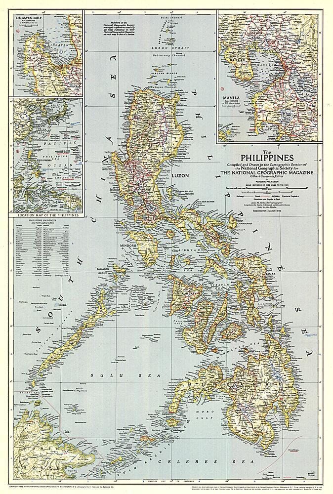 Carte des Philippines de 1945 carte murale roulée (en tube) National Geographic Historic POD Default Title