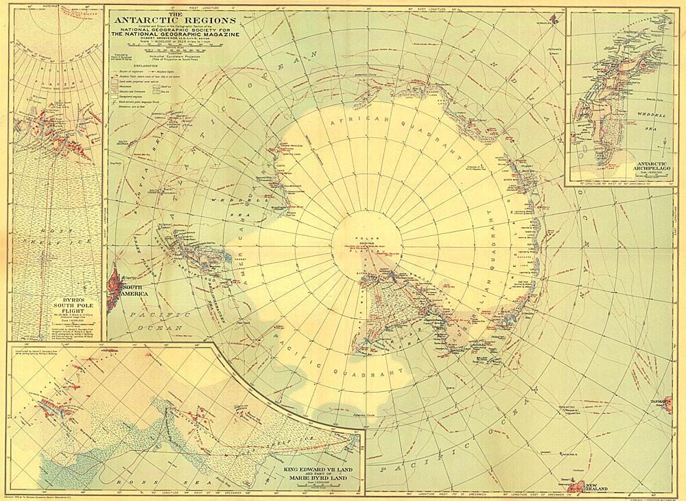 Carte des régions antarctiques de 1932 carte murale roulée (en tube) National Geographic Historic POD Default Title
