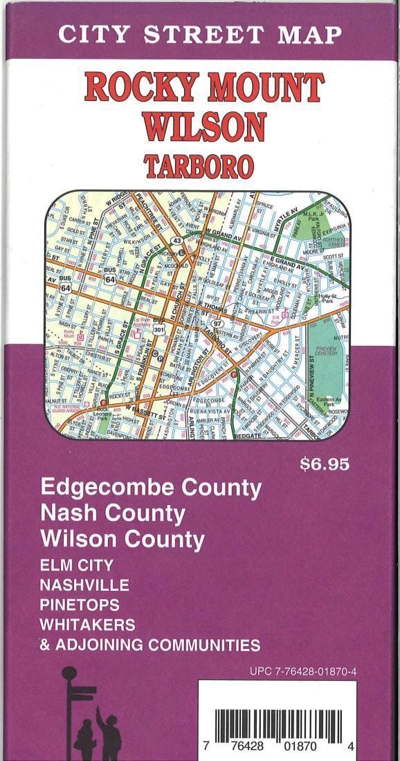 Rocky Mount / Wilson / Tarboro, North Carolina Street Map | GM Johnson Road Map 