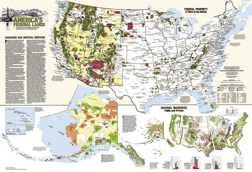 Carte des terres fédérales des États-Unis de 1982 carte murale roulée (en tube) National Geographic Historic POD Default Title