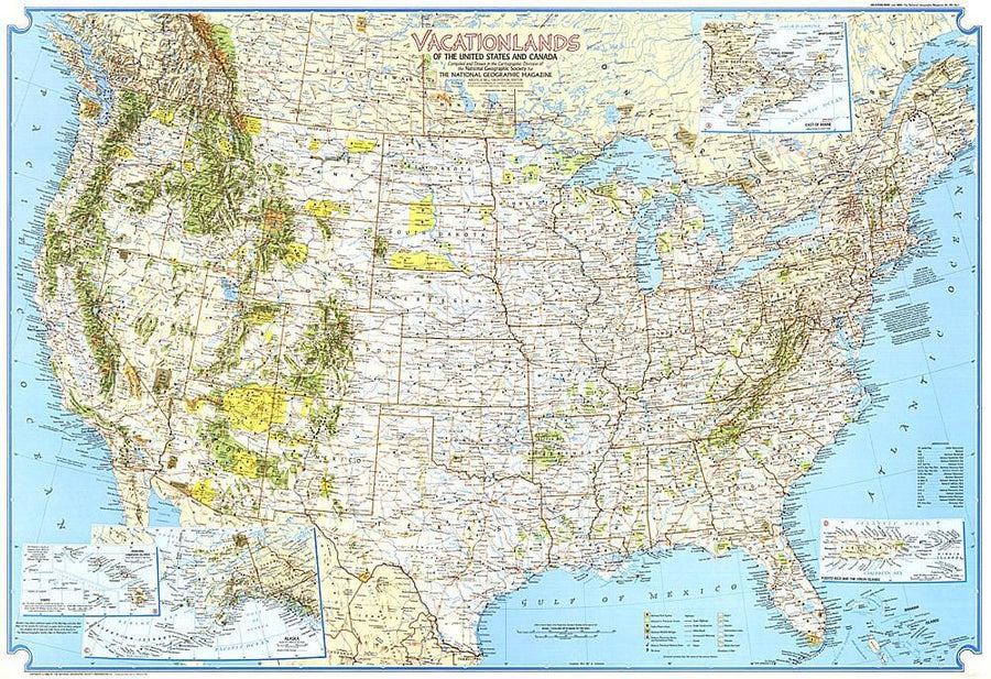 1966 Vacationlands of the United States and Canada Map Wall Map 