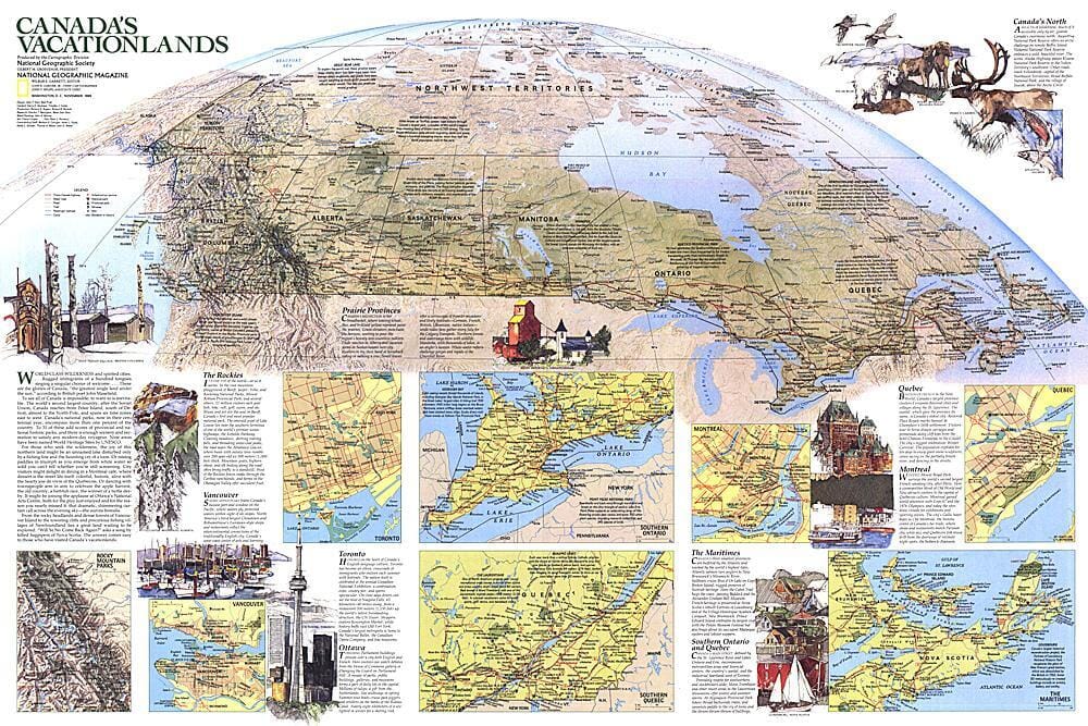 1985 Canada Vacationlands Map Wall Map 