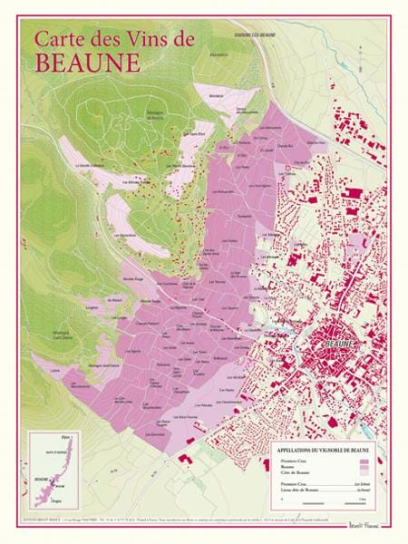 Carte des vins de Beaune | Benoit France carte murale livrée à plat Benoit France Default Title