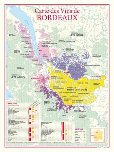 Carte des vins de Bordeaux | Benoit France carte murale livrée à plat Benoit France Default Title