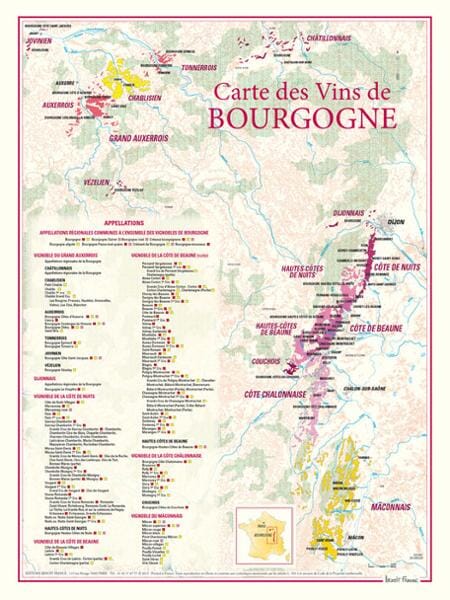 Carte des vins de Bourgogne | Benoit France carte murale livrée à plat Benoit France Default Title