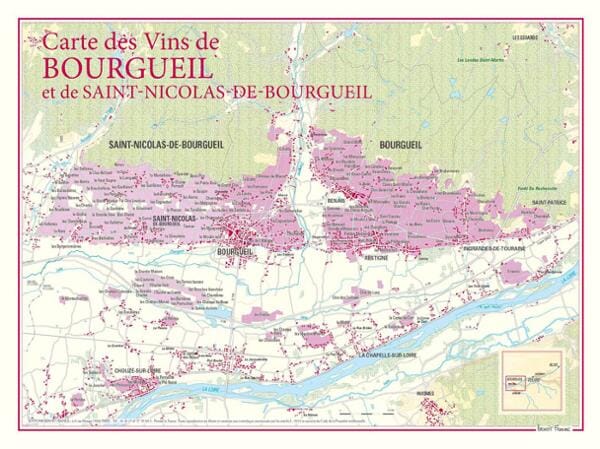 Carte des vins de Bourgueil et de Saint-Nicolas-de-Bourgueil | Benoit France carte murale livrée à plat Benoit France Default Title