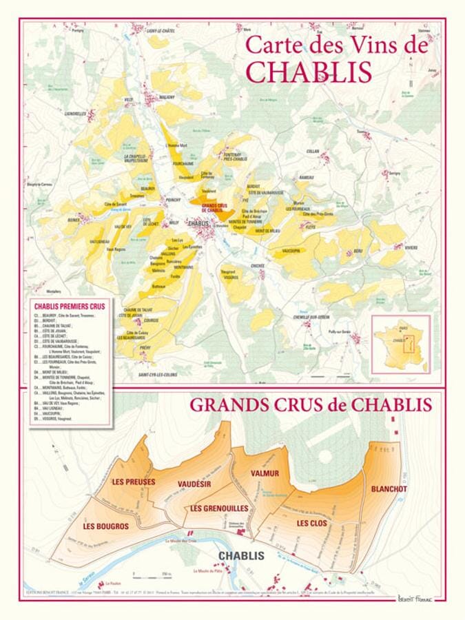 Carte des vins de Chablis | Benoit France carte murale livrée à plat Benoit France Default Title