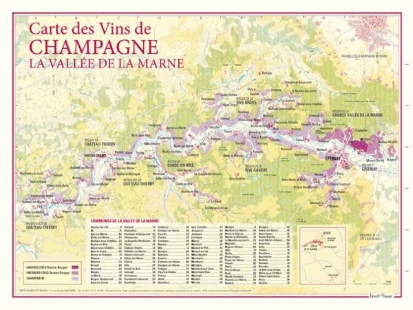 Carte des vins de Champagne de la Vallée de la Marne | Benoit France carte murale livrée à plat Benoit France Default Title