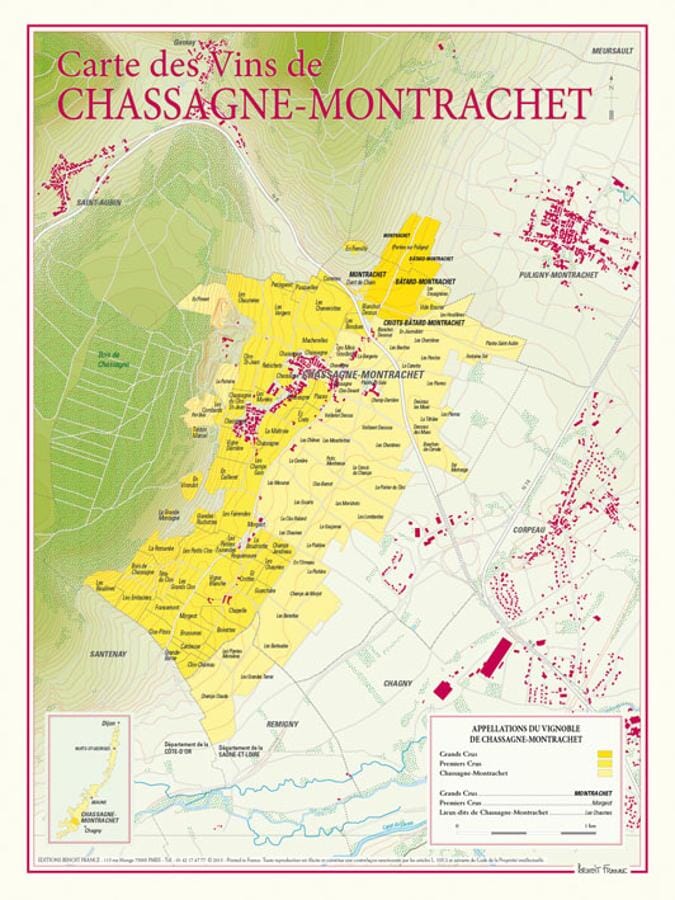 Carte des vins de Chassagne-Montrachet | Benoit France carte murale livrée à plat Benoit France Default Title