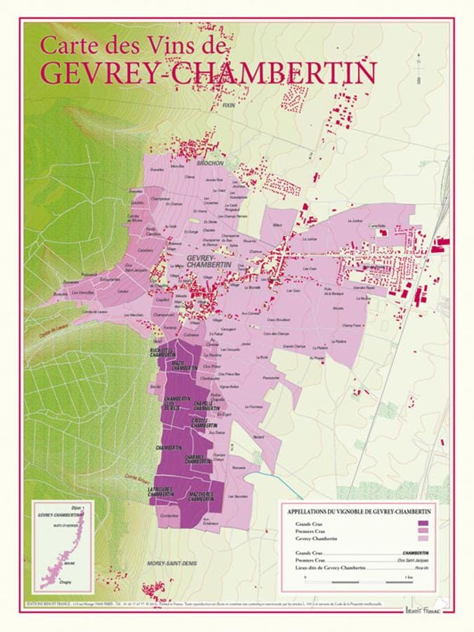 Carte des vins de Gevrey-Chambertin | Benoit France carte murale livrée à plat Benoit France Default Title