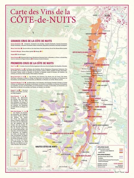 Carte des vins de la Côte-de-Nuits | Benoit France carte murale livrée à plat Benoit France Default Title