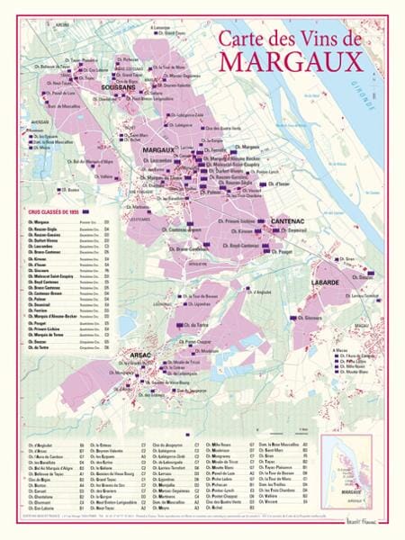 Carte des vins de Margaux | Benoit France carte murale livrée à plat Benoit France Default Title